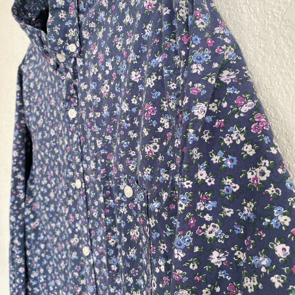 Express Blue Floral Long Sleeve Button Down Shirt 100% Cotton Casual Preppy Sz L - Picture 2 of 5